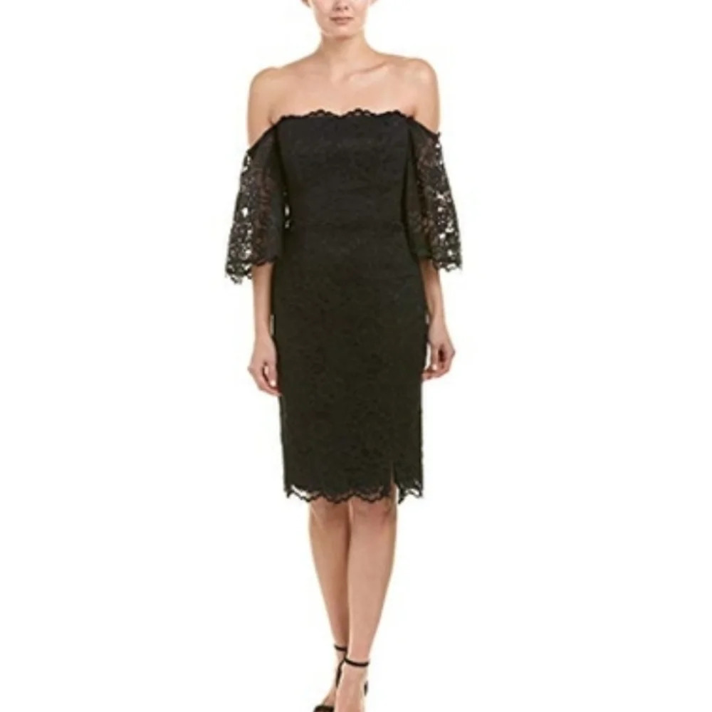 NWT Nicole Miller Black Lace Off Shoulder Formal Dress 10